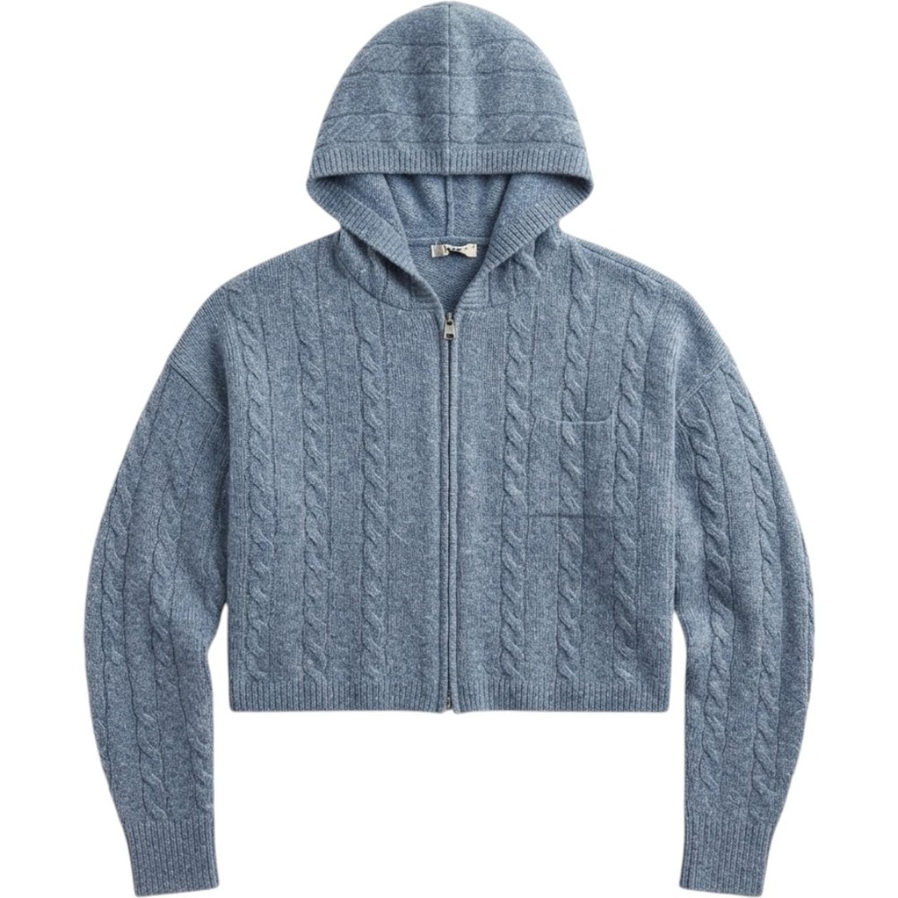 American Eagle Hoodie Sweater Womens Large Blue Cable Knit Zip Up Cropped L
